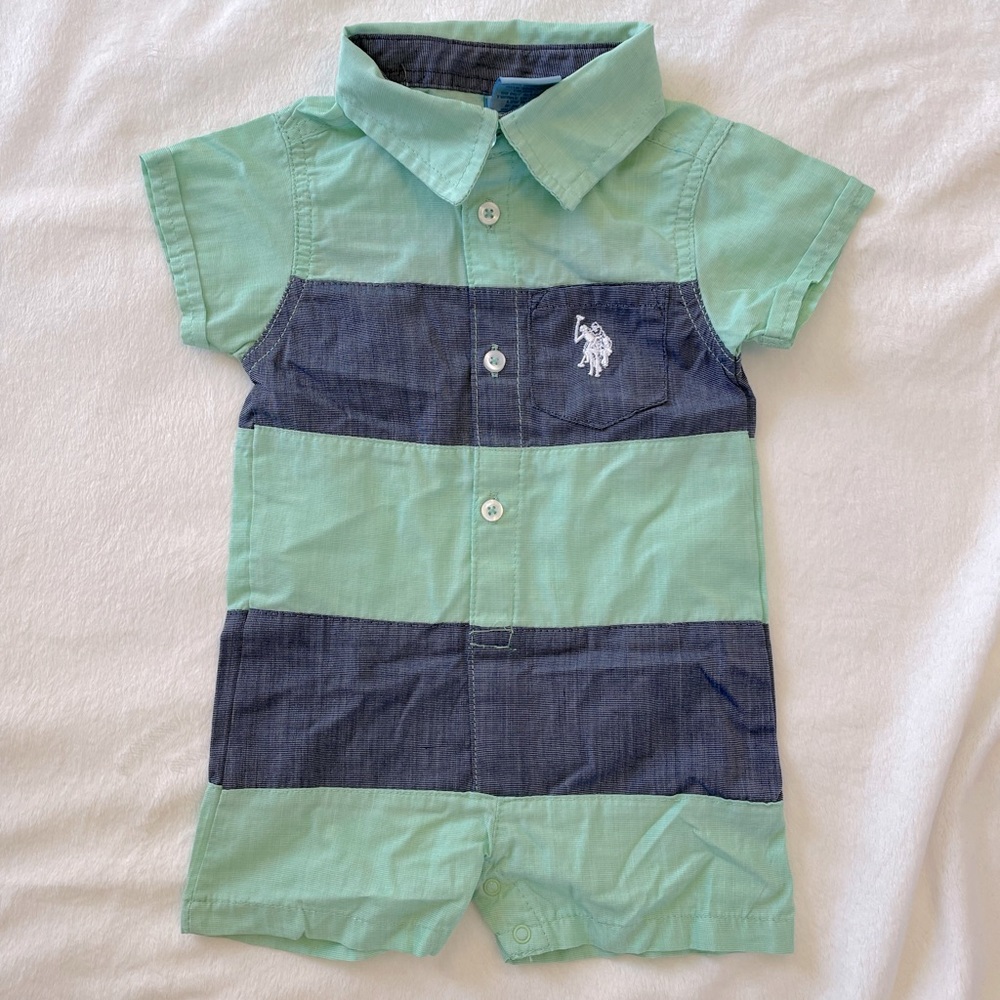 U.S. Polo Assn. Button Up Romper for Baby